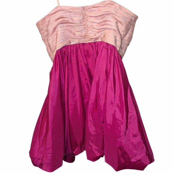 Liv Foster Women's 12 Pink Magenta Strapless Ruched Bubble Hem Dress - Picture 3 of 14